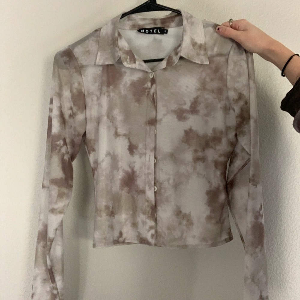 motel rocks sheer button down top